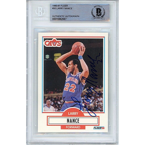 Larry Nance Autographed Cleveland Cavaliers 1990-91 Fleer Card Beckett Slab COA - Picture 1 of 4